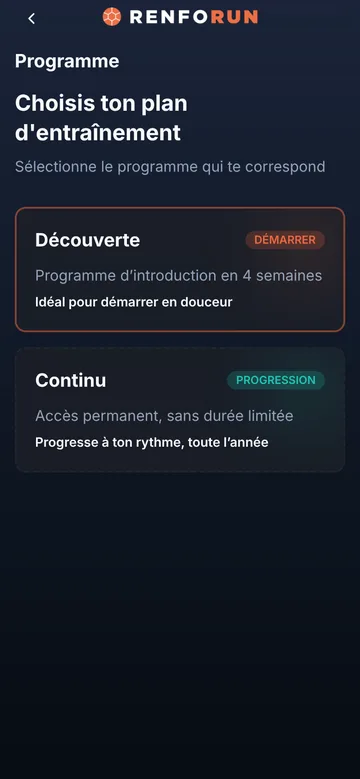 Écran RenfoRun - choisis ton profil