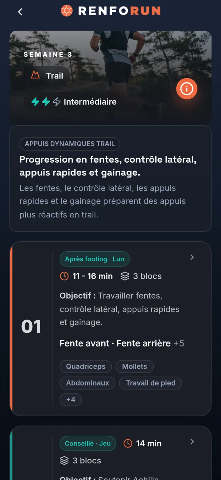 Séance recommandée RenfoRun avec rôle et placement dans la semaine